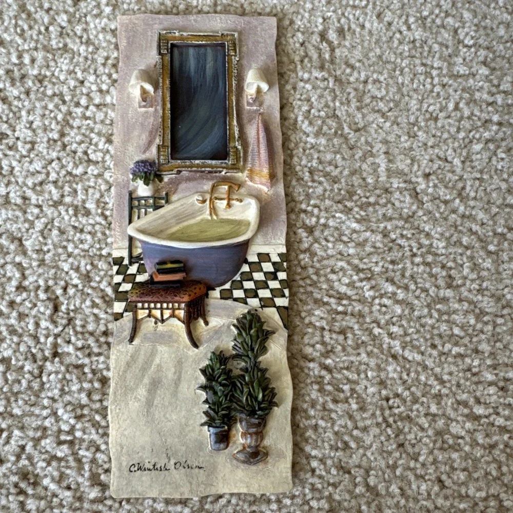 Vintage C. Winterle Olson 3D Bathroom Wall Art Plaque Set 1990s Relief Decor
